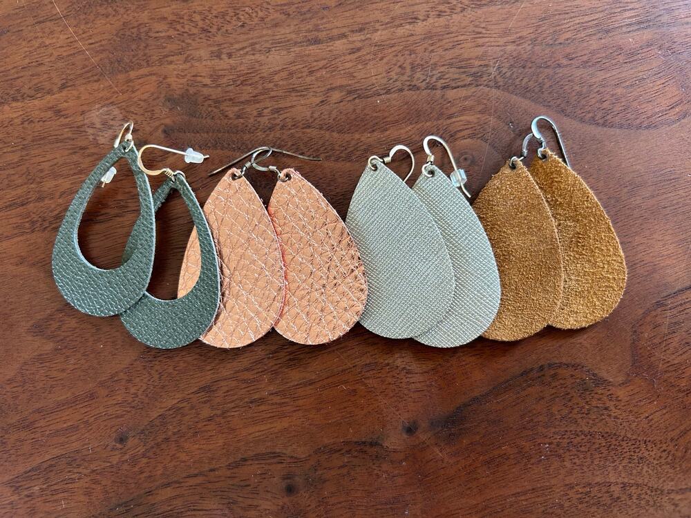 Nickel & Suede Small Genuine Leather Teardrop Earrings Lot of 4 Boho Lightweight